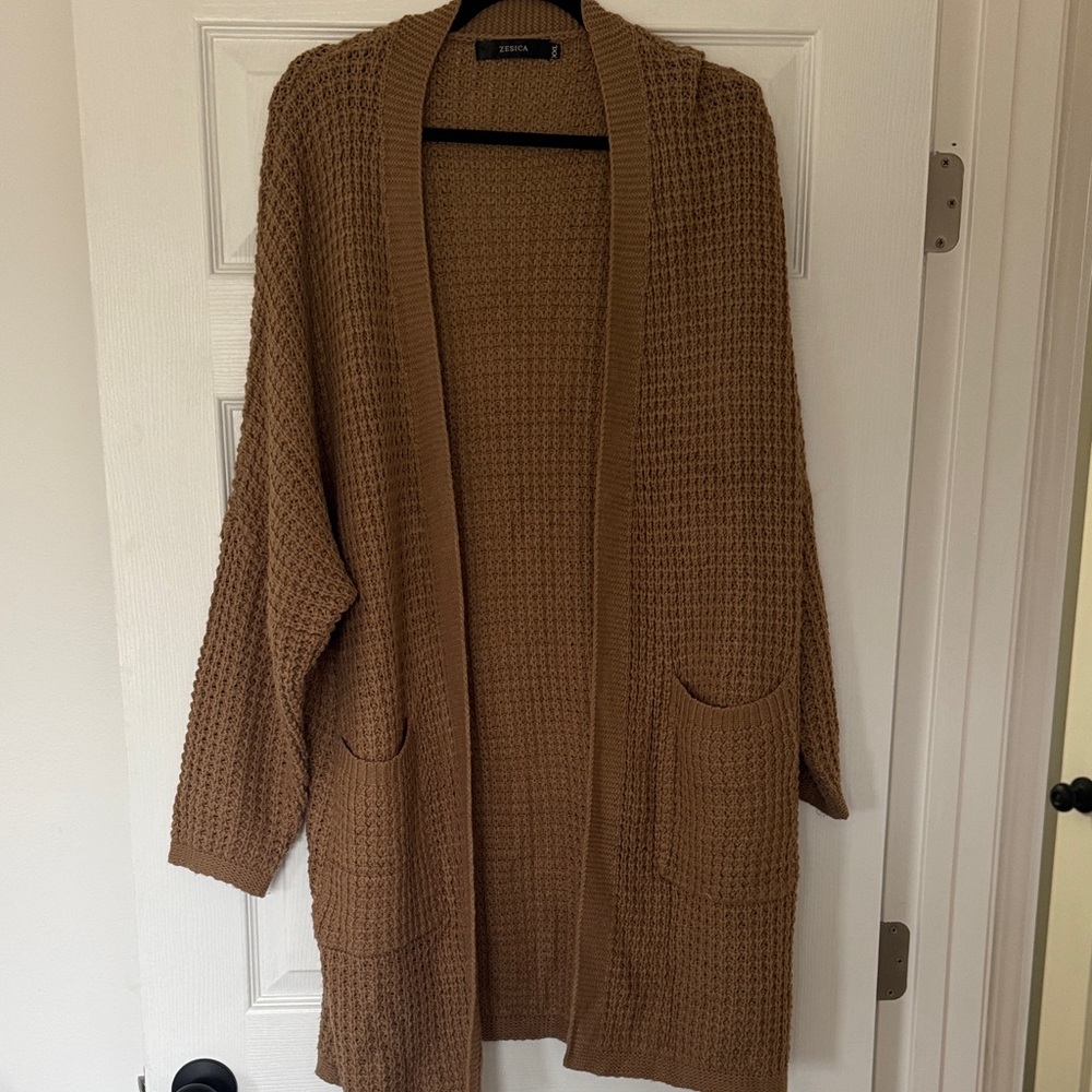 Brown Knit Open-Front Sweater